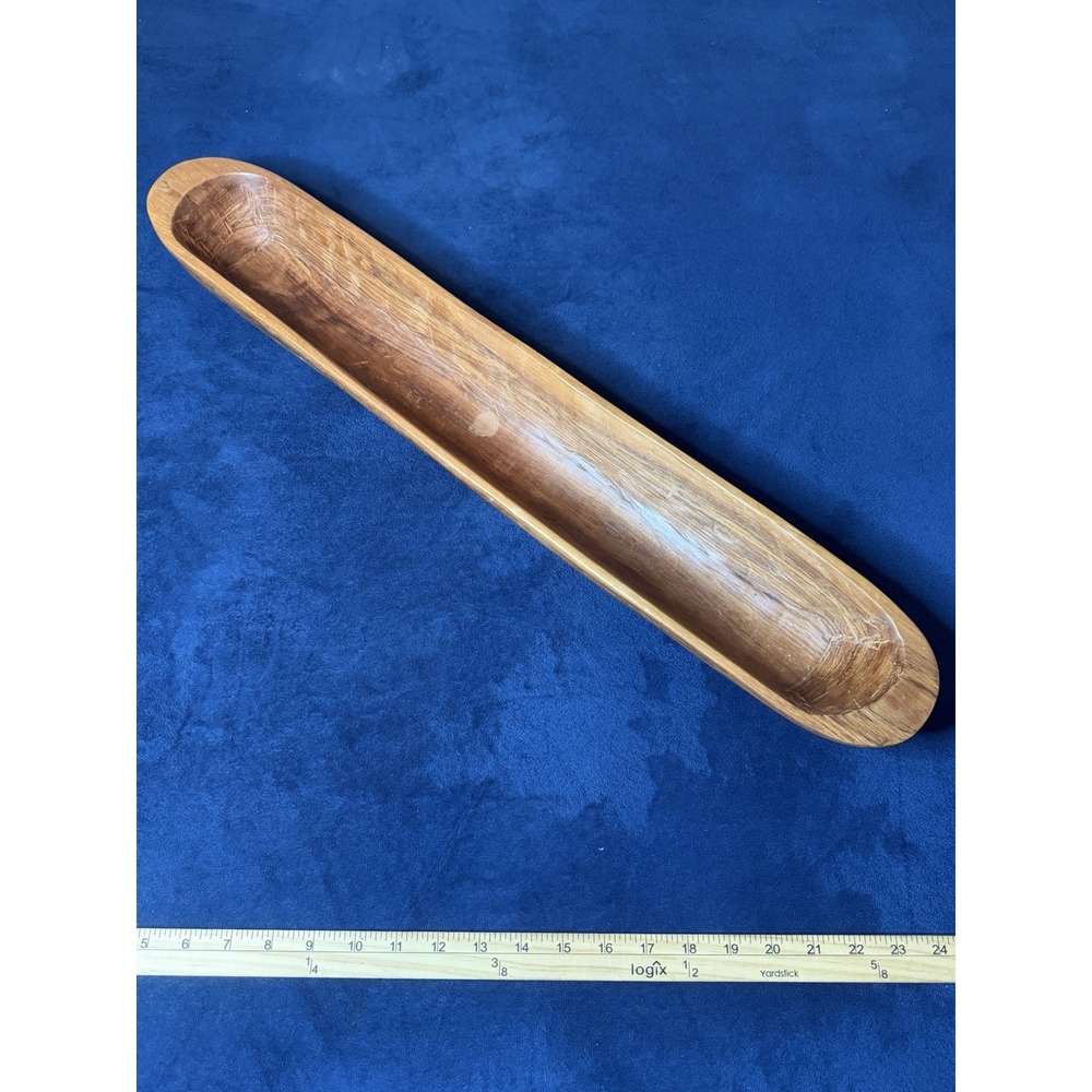 Xl 29” Hand Carved Wooden Dough Baguette Bread Bowl Made In Peru Serving Tray
